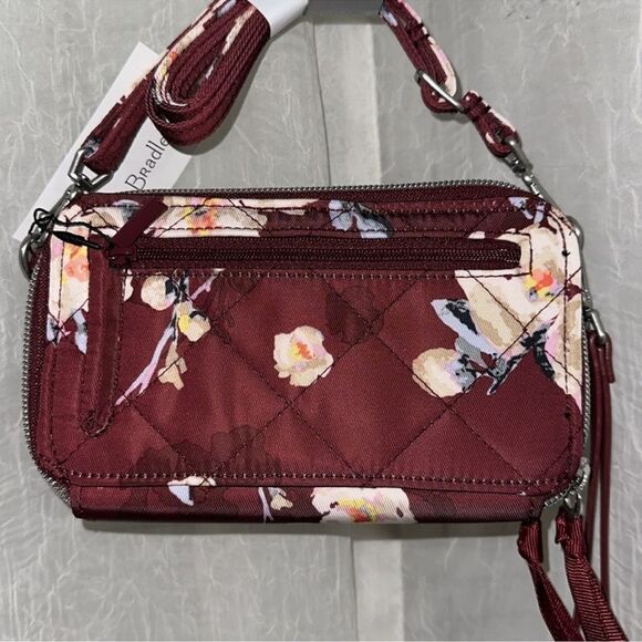 Vera Bradley RFID Blooms and Branches Burgundy Floral Crossbody Wallet Bag Purse - Picture 7 of 16